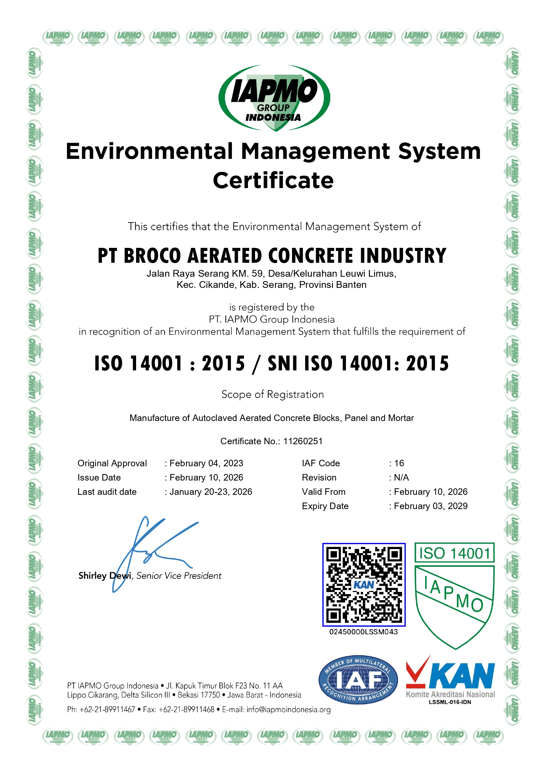 Broco AAC Panel certificate