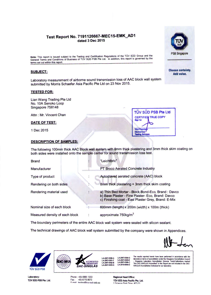 Test Reports AAC Block Broco Industries Integrated Building System