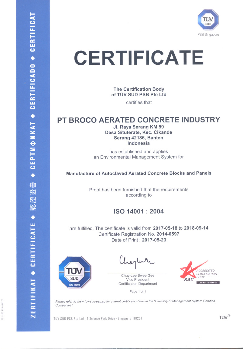 Certificates AAC Panel Broco Industries Integrated Building System
